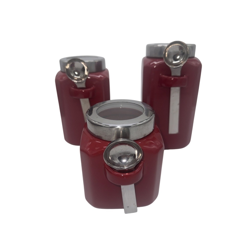 Set of 3 Red/Silver Mainstay Canisters With Spoons
